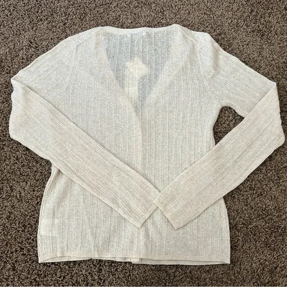 NWT White + Warren Linen Gauze Verigated Ribbed Cardi Top in Oatmeal Heather - Picture 13 of 13